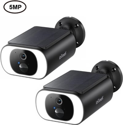 ieGeek S1 Pro Solar Camera - Draadloze Beveiligingscamera voor Buiten - Buiten Camera met Zonnepaneel - Bewakingscamera voor Buiten - 2Stuks - Beveiligingscamera Buiten - 5MP Ultra HD - Met Wifi en App - Zwart