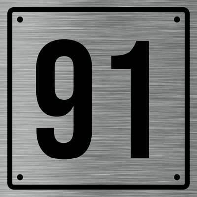 Huisnummerbord 91 - Incl. Schroeven en Pluggen – Acrylaat - 10 x 10 cm - RVS met Zwart