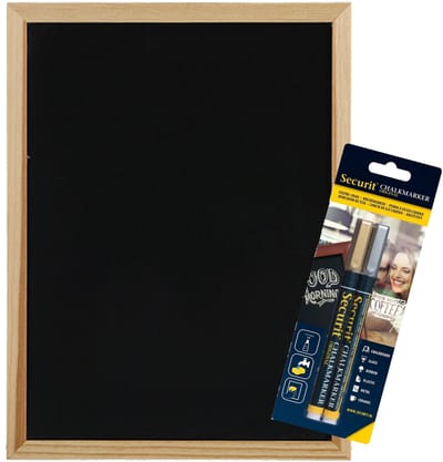 Securit Krijtbord met krijtstiften - goud/zilver - dunne punt - 30 x 40 cm - hout