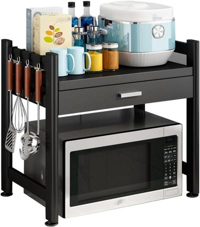 Magnetronrek 2-laags - Keukenopslag - Keuken Organiseren - Uittrekbare lade - 57x39x54cm - Zwart