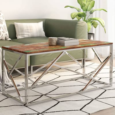 vidaXL - Salontafel - roestvrij - staal - en - gerecycled - hout - zilverkleurig