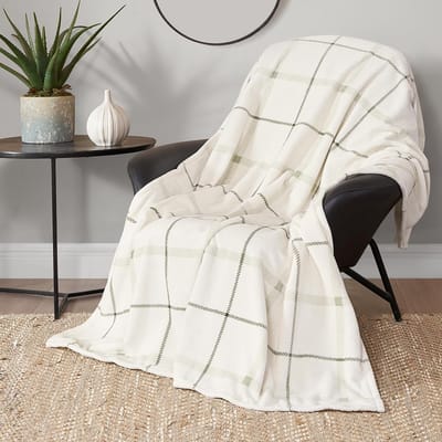 Gezellige Pluche Plaid in Wit en Saliegroen - 127x180 cm - Zachte Microvezel Deken voor Bank of Bed