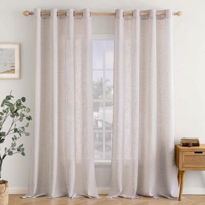 Dailygoods- Gordijnen met oogjes - Linnenlook - Set van 2 - 140 x 300 cm - Semi-transparant - Duurzaam en kreukvrij - Raamdecoratie