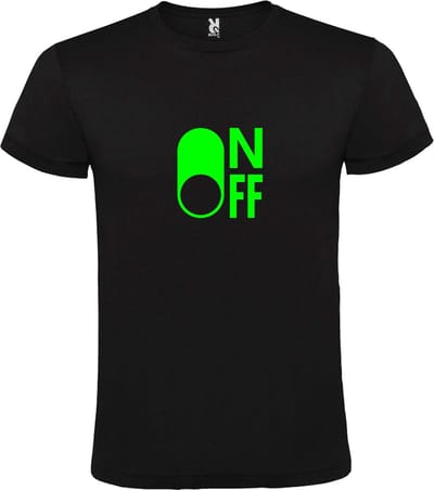 Zwart T-Shirt met “ On/Off Button OFF “ afbeelding Neon Groen Size XL