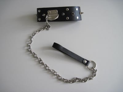 Mister B - Collar - Halsband van Tuigleer met Kegelniet en Hondenriem