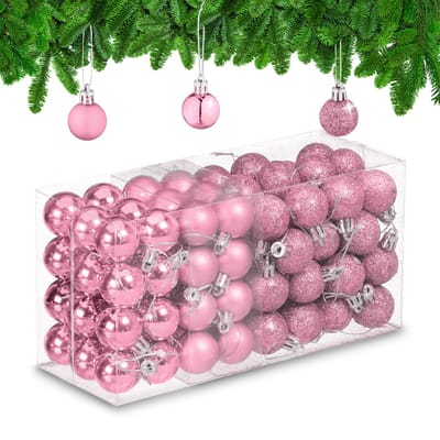 kerstballen set van 96 - plastic - 3 cm - mat - glanzend - glitters - roze