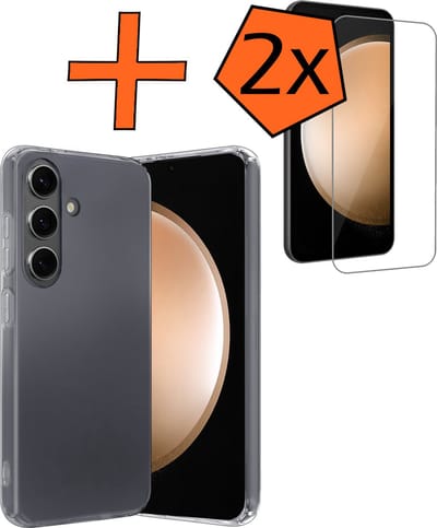Hoes - Met 2x Screenprotector - Geschikt voor Samsung Galaxy S23 FE - Sterk & Shockproof - Back Cover - Siliconen Case - Telefoon Hoes - Transparant