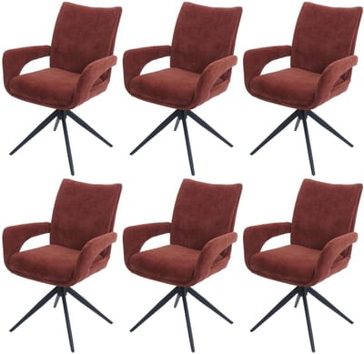 Set van 6 eetkamerstoelen MCW-O78, keukenstoel, draaibaar met automatische terugkeer, stof/textiel chenille (310 g/m²) Öko-Tex ~ roodbruin