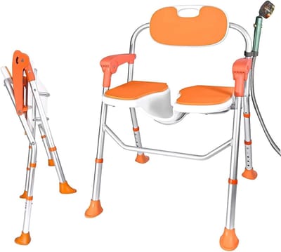 Inklapbare Douchestoel - Douchekruk Senioren - Veilig Douchen - In Hoogte Verstelbaar - Tot 180 kg - Oranje