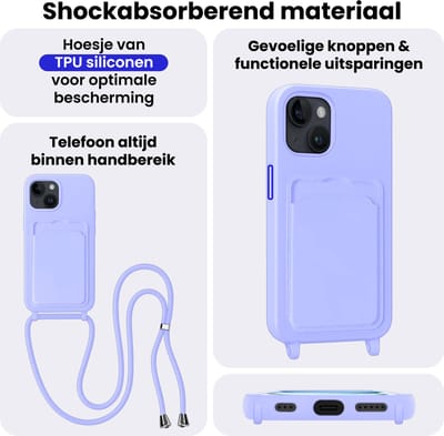 Hoes Geschikt voor iPhone 16 Hoesje Pas Houder Case Hoes Met Koord - Hoesje Geschikt voor iPhone 16 Hoes Met Telefoonkoord Pasjeshouder Cover - Donkergroen
