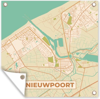 Tuin poster Kaart - Plattegrond - Stadskaart - Vintage - Nieuwpoort - 200x200 cm - Tuindoek