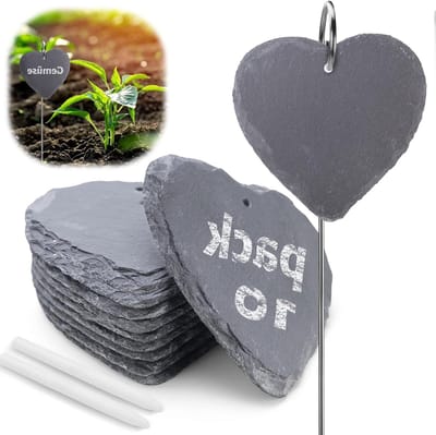 Set van 10 Herbruikbare Plantlabels van Leisteen met Metalen Stok en Krijt voor Tuin en Kruiden
