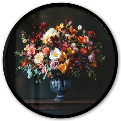 Poster in lijst Rond - Fotolijst 40x40 cm - Posters - Groot - Bloemen - Vaas - Boeket - Ronde posterlijst zwart - Decoratie - Wanddecoratie woonkamer - Muurdecoratie slaapkamer