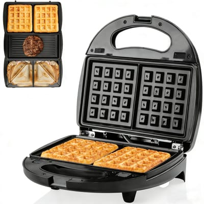 Tosti apparaat-Contactgrill met uitneembare platen-Contactgrill-Maakt twee sandwiches - wordt geleverd met 3 verwijderbare antiaanbakplaten - 750 watt - PFAS niet inbegrepen-Perfect voor het maken van sandwiches, wafels, hamburgers en steaks.