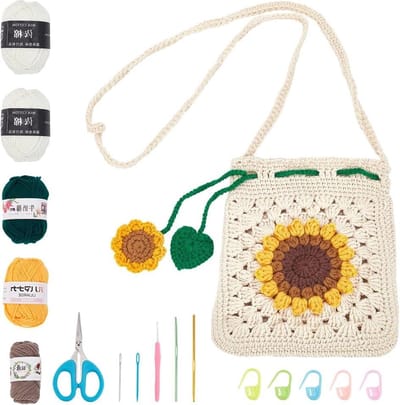 Gehaakte Zonnebloem Tas Haak Kit voor Beginners - Zonnebloem Handtas - Gehaakte Schoudertas - DIY Handtassen voor Vrouwen