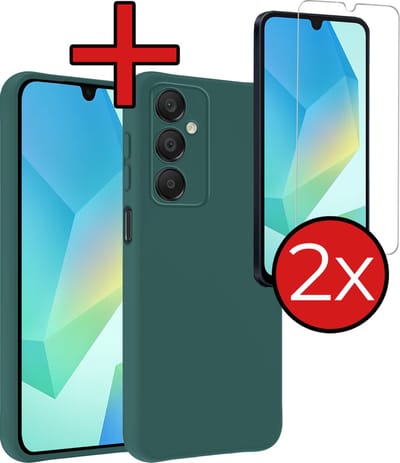 Hoesje - Met 2x Screenprotector - Geschikt voor Samsung Galaxy A16 - Sterk & Shockproof - Telefoon Hoes - Back Cover - Siliconen Case - Telefoonhoes - Donkergroen