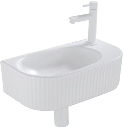 QeramiQ Blend fonteinset – halfrond – 40x21.5x12 cm – keramiek wit glans – mat witte kraan