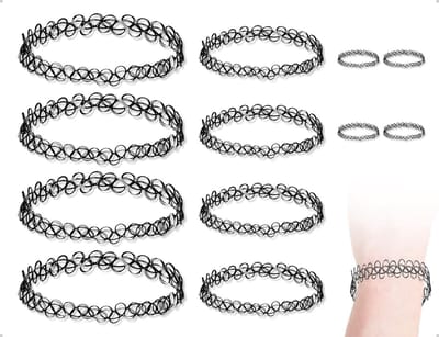 Jhubersproducts - Halskettingen - Vintage halsketting - Elastisch en verstelbaar - Zwart - Punk-tattoo-stijl - Accessoires voor meisjes en vrouwen - S