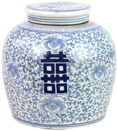 Fine Asianliving Chinese Gemberpot Blauw Double Happiness Handgeschilderd B22xH22cm