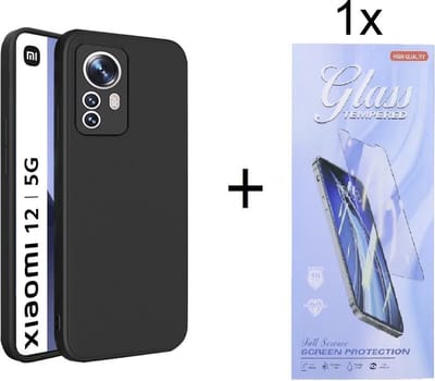 Hoesje Geschikt voor: Xiaomi 12 / 12X Silicone - Zwart + 1X Tempered Glass Screenprotector - ZT Accessoires