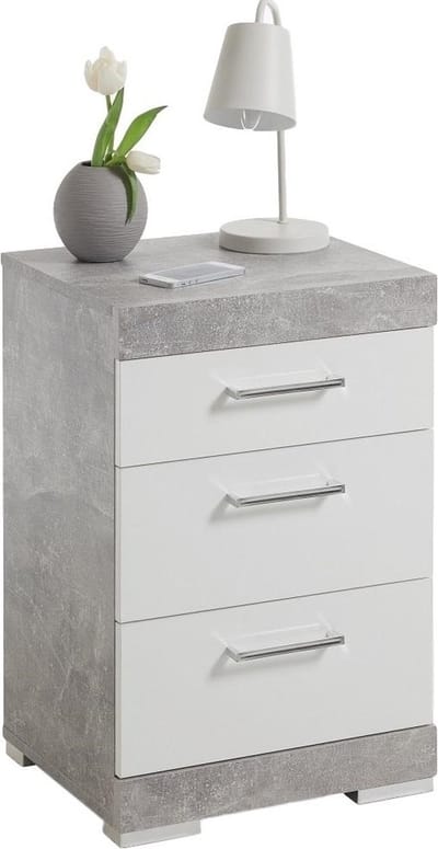 Nachtkastje Bristol 64 cm hoog in grijs beton met wit