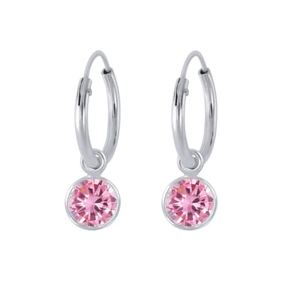 Joy|S - Zilveren kristal bedel (4 mm) oorbellen - roze - oorringen voor kinderen