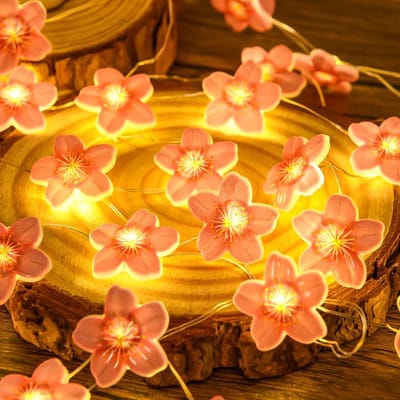 SnelShoppen - Cherry Blossom Fairy Lights met Timer 2m - 20 LED Roze Bloemen Sfeerverlichting voor Binnen en Buiten - Perfect voor Bruiloften, Tuin, F