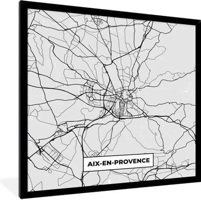 Fotolijst incl. Poster - Plattegrond - Aix-en-Provence - Stadskaart - Kaart - Frankrijk - 40x40 cm - Posterlijst