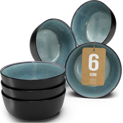 Pure Living Ibiza Dark Set Van 6 Kommen - 700ml - Grijsblauw - Aardewerk - Vaatwasserbestendig - Magnetronbestendig