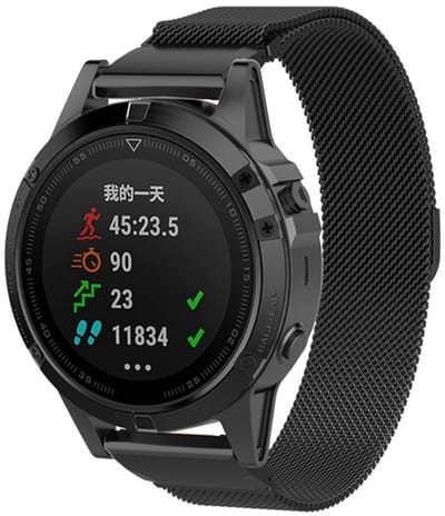 By Qubix - Geschikt voor Garmin bandje - 26mm Quickfit - Milanese bandje - Zwart - Geschikt voor Garmin Fenix 8 / 8 Pro - 51mm