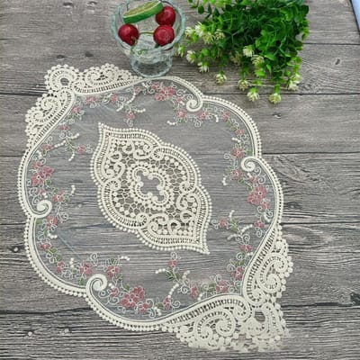 Retro Kant Placemats, Franse Gehaakte Doilies, Handgemaakte Geborduurde Tafelmatten, Set van 4 31x44cm&Oval
