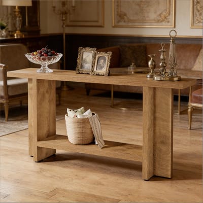 OKWISH Consoletafel – 2 Laags Opbergrek – Voor Hal En Achter Bank – Landelijke Stijl – MDF Bruin – 150x30x80 cm