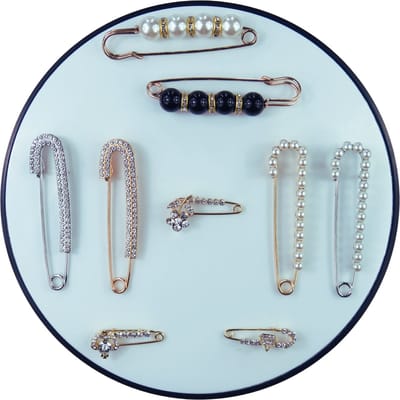 Vestspelden - Elegance pin 9 pack - voordeelverpakking - Broche - broche spelden - Set - 4 Stuks Zilverkleurig Voor Volwassen Vrouwen - Sierspeld, Sjaalspeld & Vestsluiting - 75mm - Materiaal -