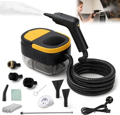 Stoomreiniger - Glasreiniger – 1600 ml - 2500 watt + 1,5 m stoomslang - 10-delige accessoireset - Vlekverwijderaar en reiniger – Geschikt voor vloeren, ramen en auto's – Krachtige olieverwijdering, hygiënische reiniging