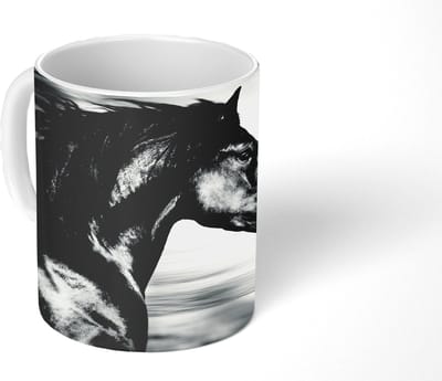 Mok - Koffiemok - Paard - Dieren - zwart - Wit - Mokken - 350 ML - Beker - Koffiemokken - Theemok