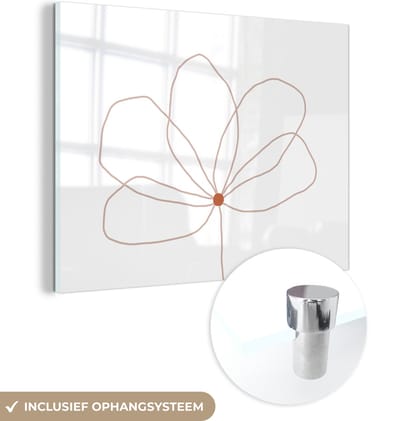 MuchoWow® Glasschilderij 120x90 cm - Schilderij acrylglas - Bloem - Line art - Natuur - Foto op glas - Schilderijen