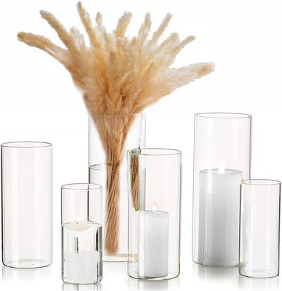 Set van 6 Glazen Cilinder Vazen/Kaarsenhouders voor Centerpieces - 15cm, 25cm Decoratie