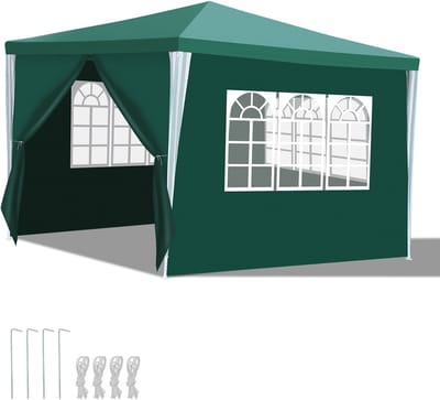 Partytent 3x3 m Groen met Zijwanden en Rits – Easy Up Vouwpaviljoen voor Tuin, Feest & Markt