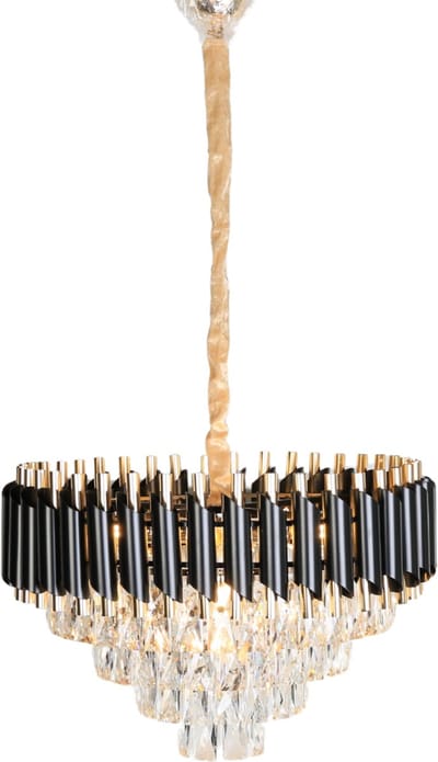 Kristallen hanglamp met 8 lichtpunten - E14 fitting - zwart en goud - verstelbaar in hoogte - diameter: Ø50cm