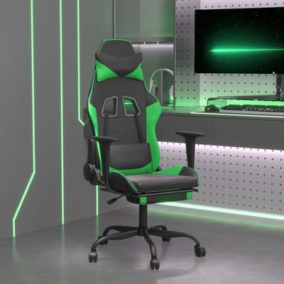 vidaXL - Gamestoel - met - voetensteun - kunstleer - zwart - en - groen