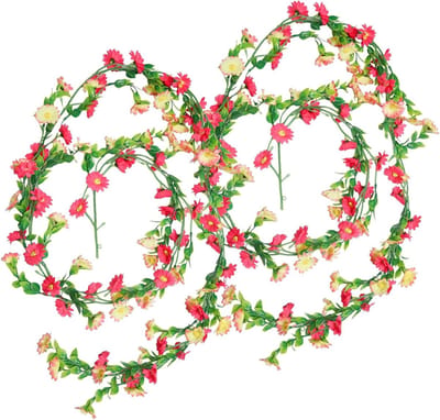 Set van 2 Roze Kunstbloemen - Margrieten voor Vaasje Decoratie, 2.1m Bloemengirlande, Kunstbloemen voor Bruiloft en Tuinfeest Versiering