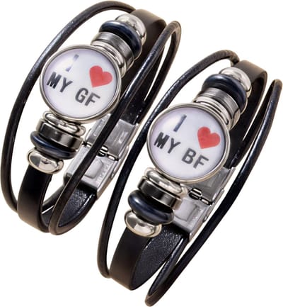 Set “I Love My BF/GF” Glow in the Dark Armbanden – Meerdere Lagen met Glazen Snap voor Koppels, Verstelbare Paararmbanden als Romantisch Cadeau voor Hem en Haar