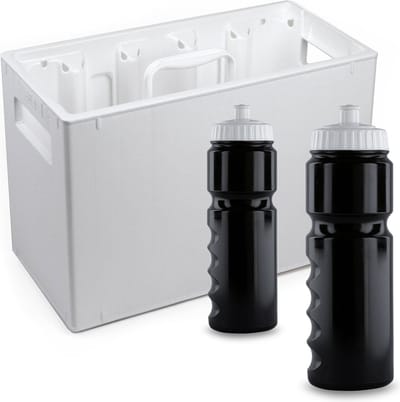Bidonkrat met bidons - 10 bidons met krat - Bidons 750 ml - Bidonkrat wit - Ciclón Sports