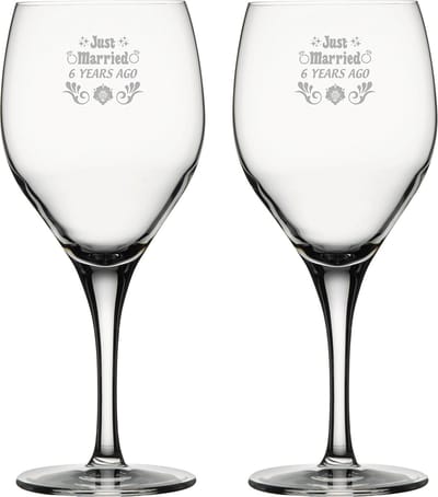 Gegraveerde set rode wijnglazen 42,5cl Just Married 6 year ago