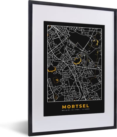 Fotolijst incl. Poster - Kaart - Goud - Stadskaart - Plattegrond - Mortsel - 30x40 cm - Posterlijst
