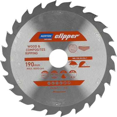 Norton Clipper Hout en Composiet - Zaagblad ATB Ripping - 190mm - 24 tanden - Voor Cirkelzagen en Afkortzagen