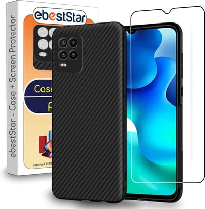 ebestStar - Hoes geschikt voor Xiaomi Mi 10 Lite, Hoogwaardig Zacht TPU Bescherming, Koolstof Design Hoesje, Zwart + Gehard Glas