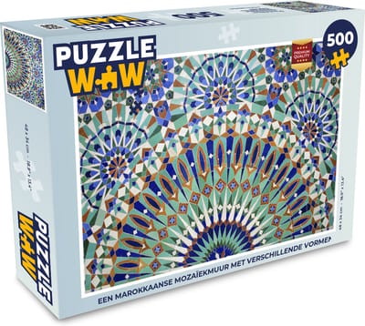 Puzzel Een Marokkaanse mozaïekmuur met verschillende vormen - Legpuzzel - Puzzel 500 stukjes