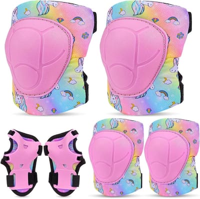 Kinderen Beschermingsset - Knie- en Elleboogbeschermers - Buitensporten - Eenhoorn Ontwerp - 3-8 Jaar - Regenboog Roze