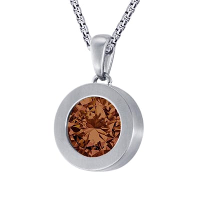 Quiges 12mm Mini Munt Hanger Zilverkleurig RVS Mat met Zirkonia Bruin Munt en Ketting Ankerketting 42-46cm - SLSHS471